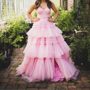 Sherri Hill Blush Layered Gown